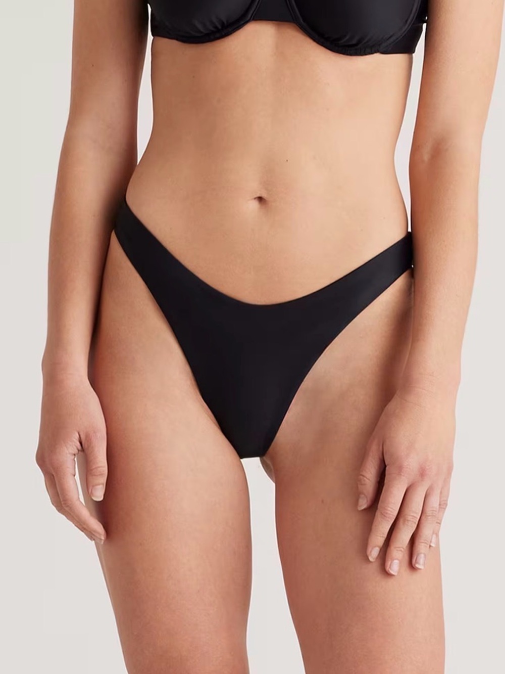 Quince Sz Large Italian High-Leg Bikini Bottom Black NWT